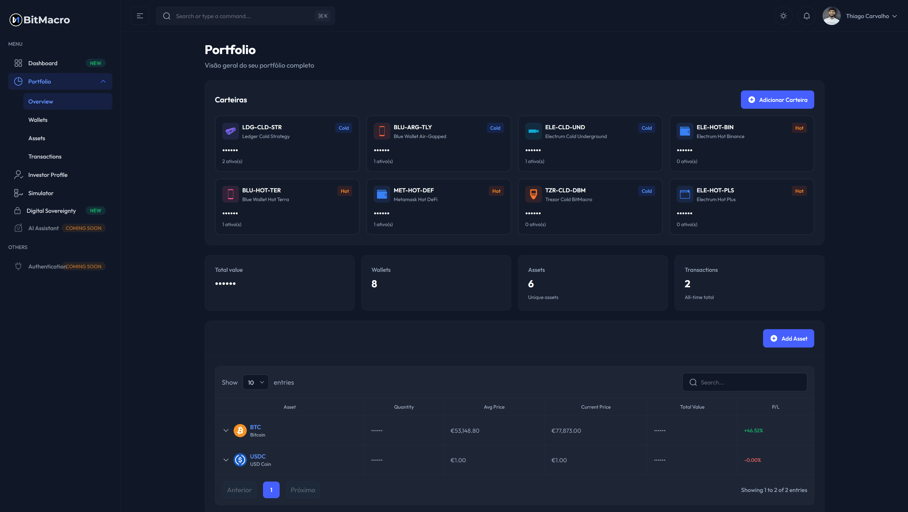 BitMacro App — gestão de portfólio cripto